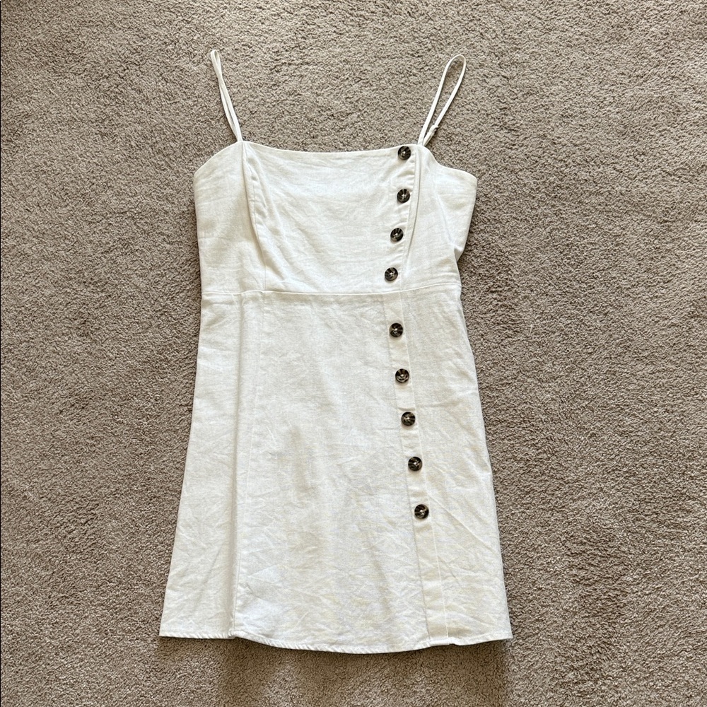 White Linen Button-Down Dress